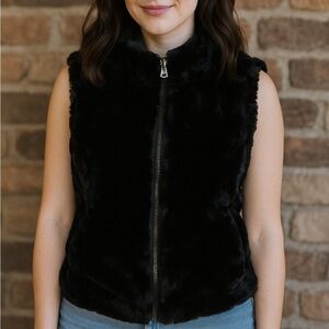 Nicole Miller Womens Black‎ Faux Fur Quilted Reversible Sleeveless Vest Small